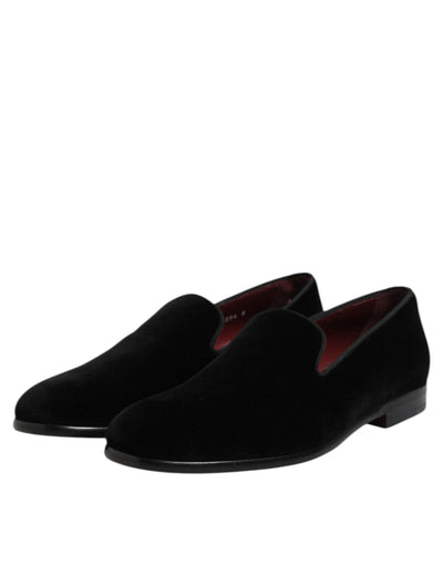 Dolce &amp; Gabbana Zwarte Fluwelen Slip-On Loafers Formele Schoenen