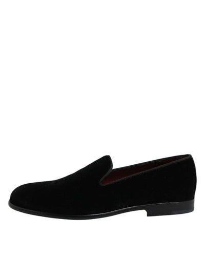 Dolce &amp; Gabbana Zwarte Fluwelen Slip-On Loafers Formele Schoenen