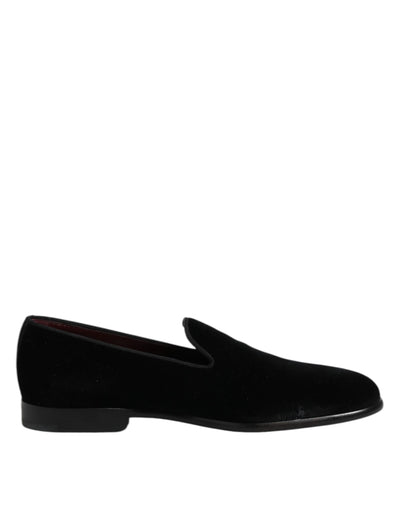 Dolce &amp; Gabbana Zwarte Fluwelen Slip-On Loafers Formele Schoenen
