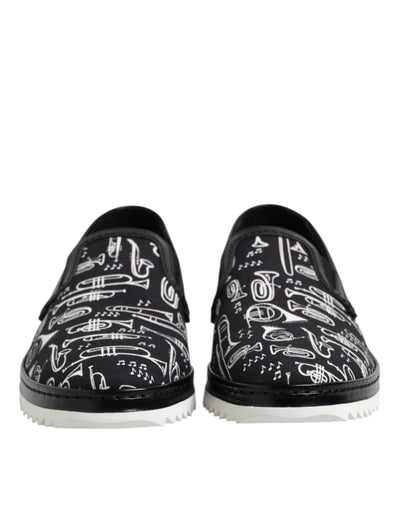 Dolce &amp; Gabbana Zwarte Slip On Bedrukte Heren Loafers Schoenen