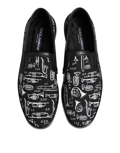 Dolce &amp; Gabbana Zwarte Slip On Bedrukte Heren Loafers Schoenen