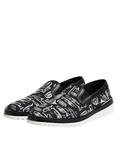 Dolce &amp; Gabbana Zwarte Slip On Bedrukte Heren Loafers Schoenen