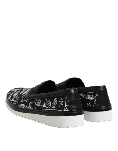 Dolce &amp; Gabbana Zwarte Slip On Bedrukte Heren Loafers Schoenen