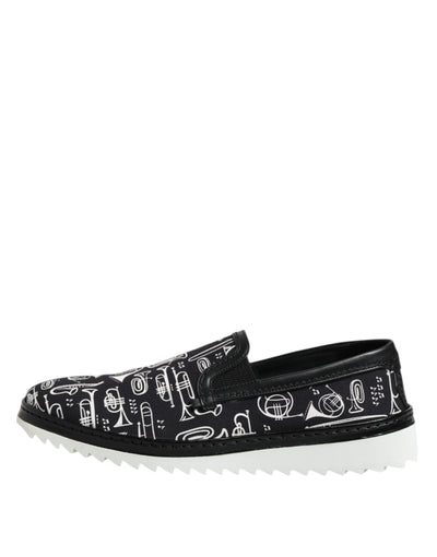 Dolce &amp; Gabbana Zwarte Slip On Bedrukte Heren Loafers Schoenen