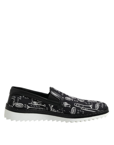 Dolce &amp; Gabbana Zwarte Slip On Bedrukte Heren Loafers Schoenen