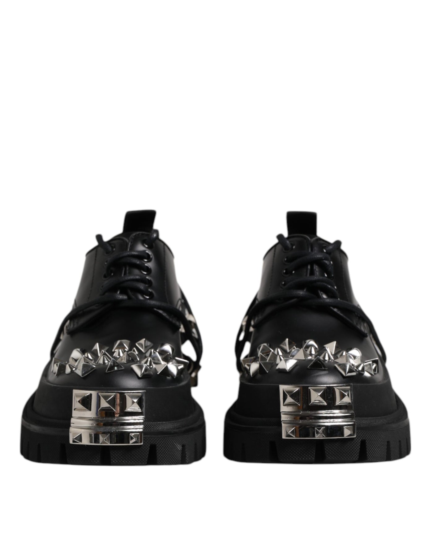 Dolce &amp; Gabbana Zwarte Leren Versierde Trekking Derby Schoenen