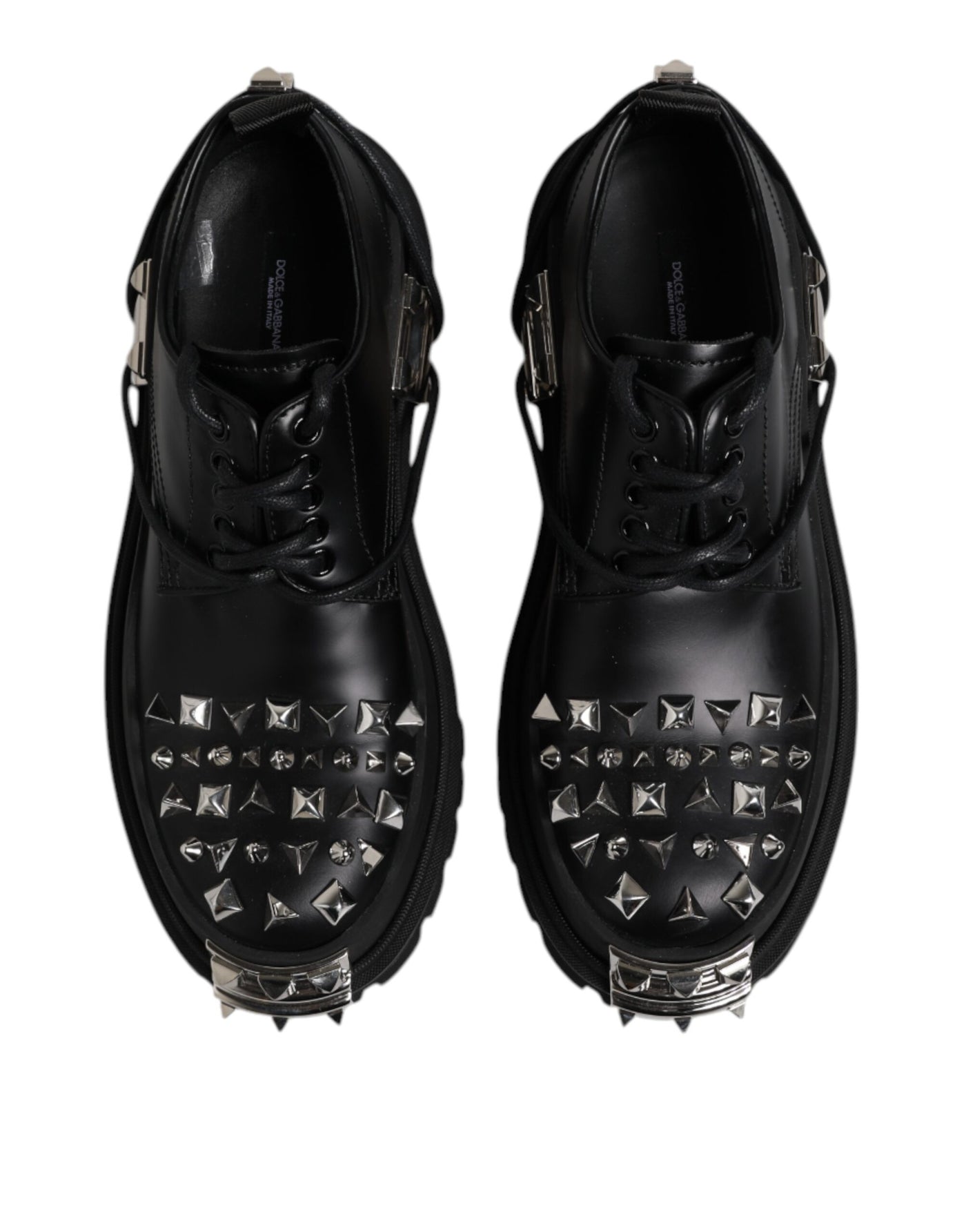 Dolce &amp; Gabbana Zwarte Leren Versierde Trekking Derby Schoenen