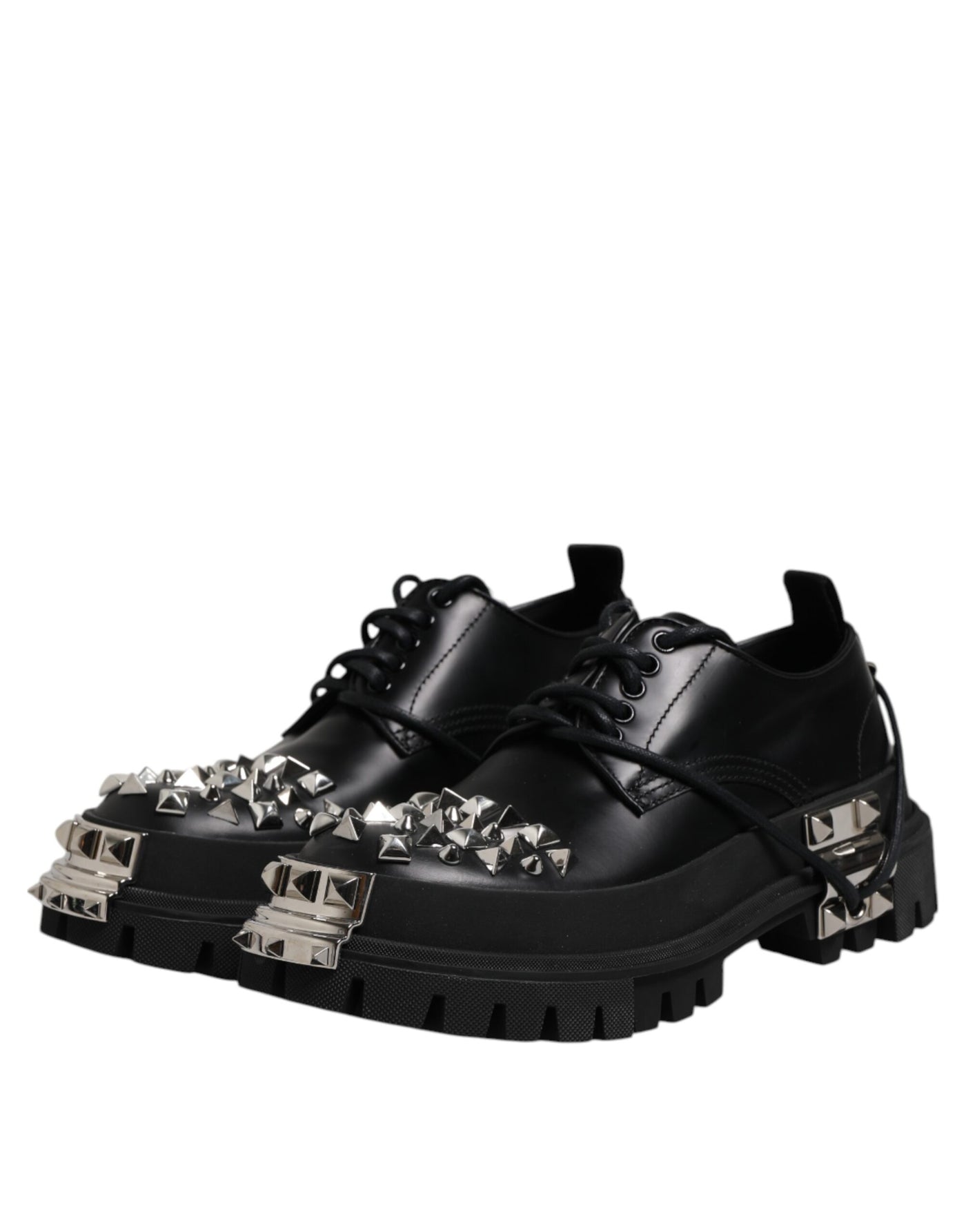 Dolce &amp; Gabbana Zwarte Leren Versierde Trekking Derby Schoenen