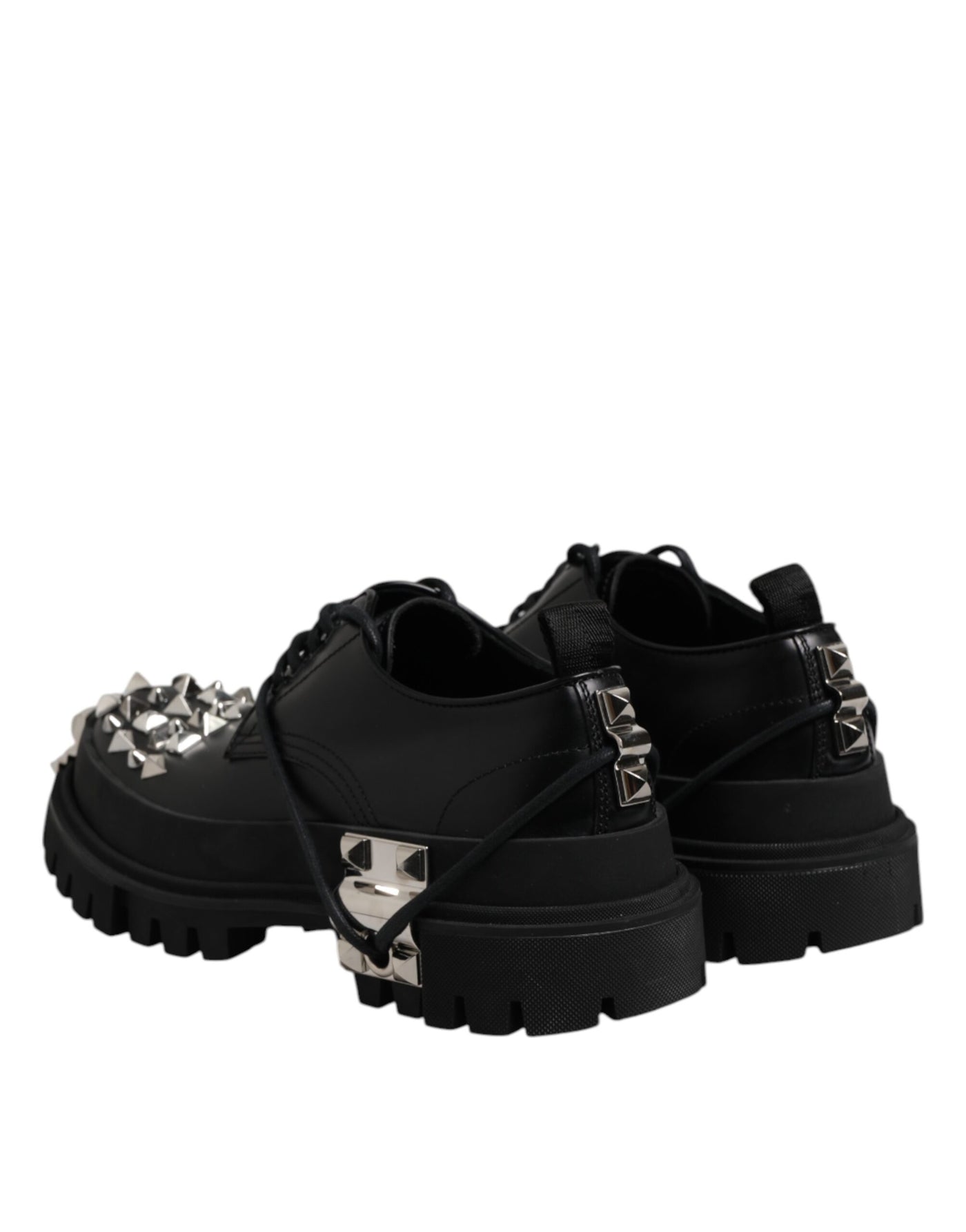 Dolce &amp; Gabbana Zwarte Leren Versierde Trekking Derby Schoenen