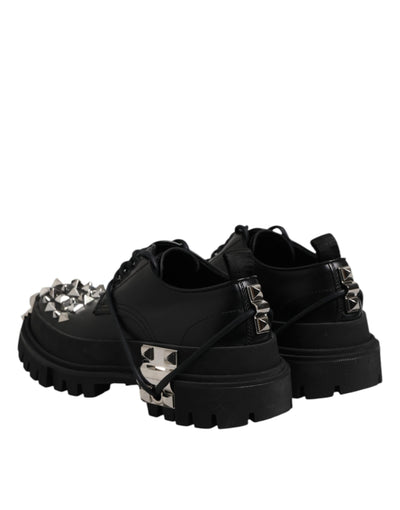 Dolce &amp; Gabbana Zwarte Leren Versierde Trekking Derby Schoenen