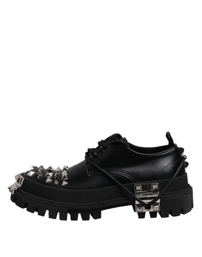 Dolce &amp; Gabbana Zwarte Leren Versierde Trekking Derby Schoenen