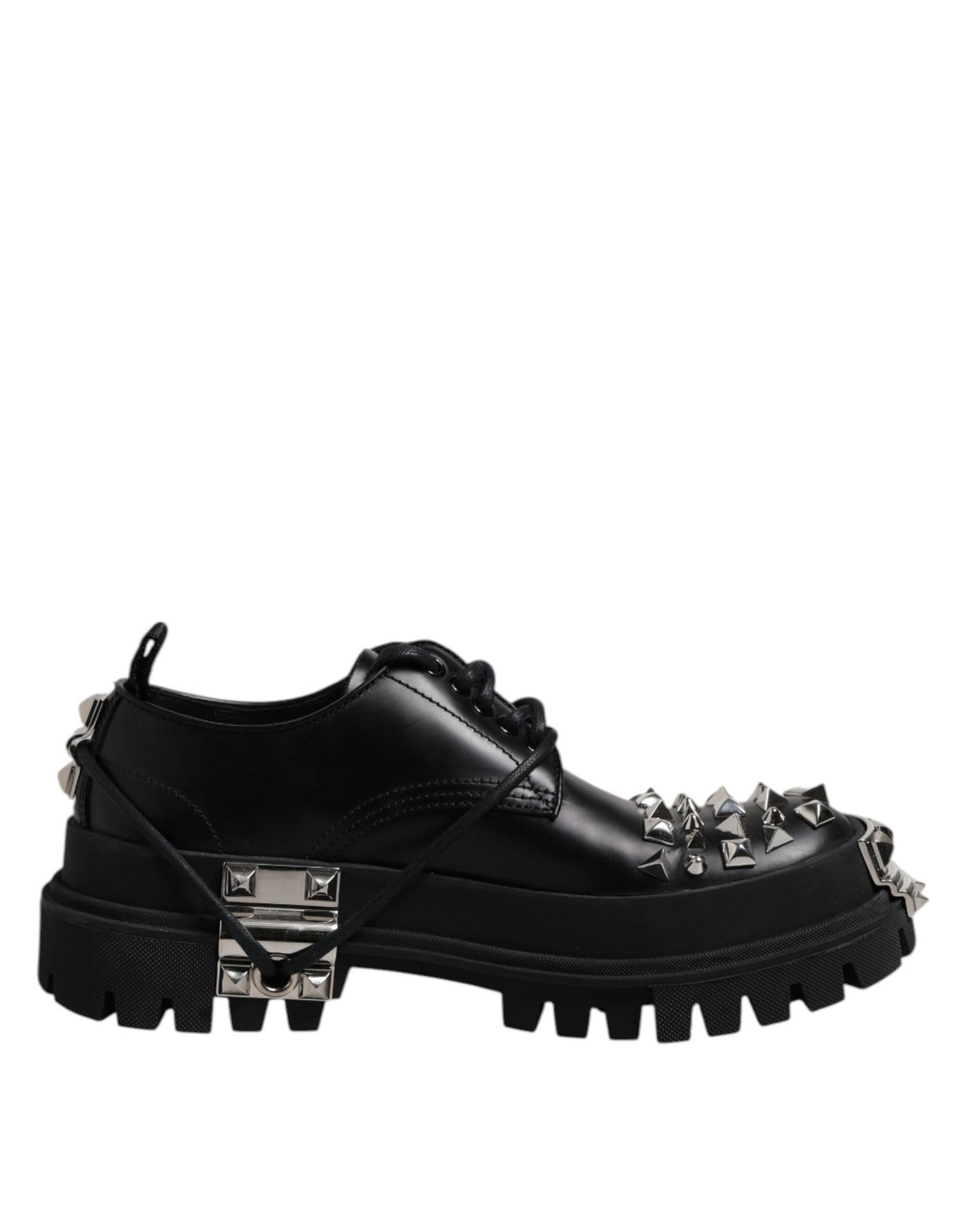 Dolce &amp; Gabbana Zwarte Leren Versierde Trekking Derby Schoenen