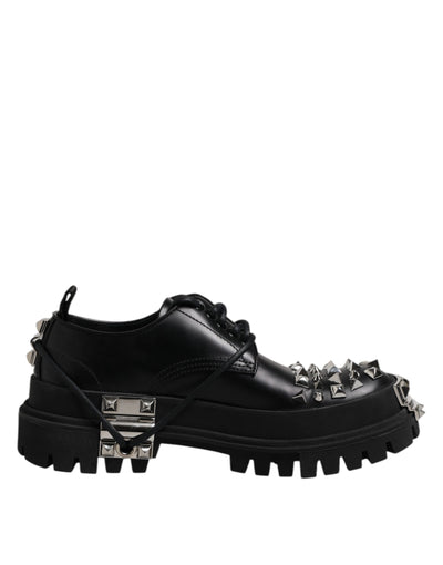 Dolce &amp; Gabbana Zwarte Leren Versierde Trekking Derby Schoenen
