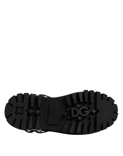 Dolce &amp; Gabbana Zwarte Leren Versierde Trekking Derby Schoenen