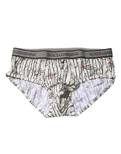 Dolce &amp; Gabbana Ivory Bird Print Katoenen Regular Slip Ondergoed