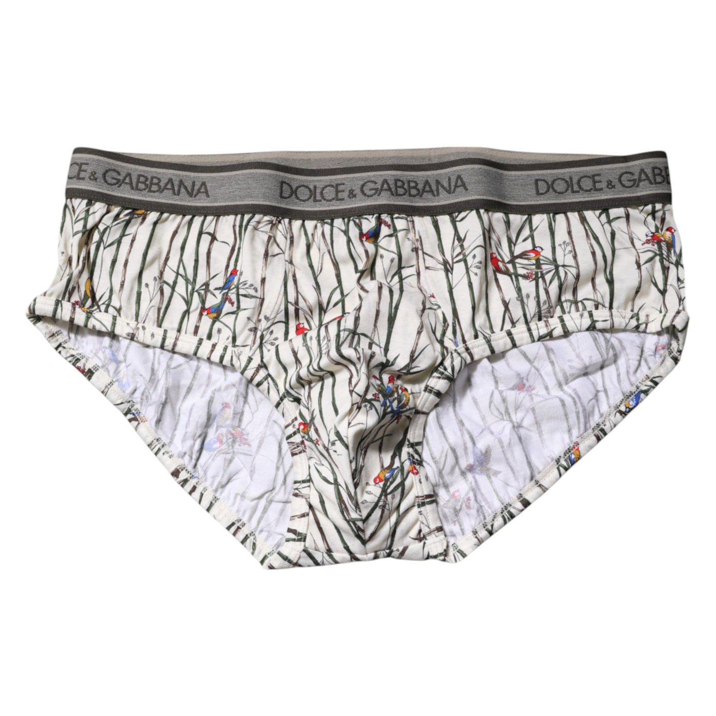Dolce &amp; Gabbana Ivory Bird Print Katoenen Regular Slip Ondergoed