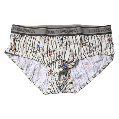 Dolce &amp; Gabbana Ivory Bird Print Katoenen Regular Slip Ondergoed