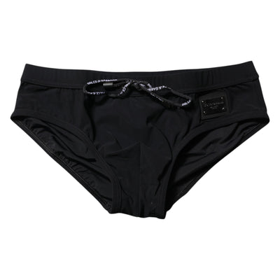 Maillot de bain slip de plage Dolce &amp; Gabbana avec plaque logo noire pour homme