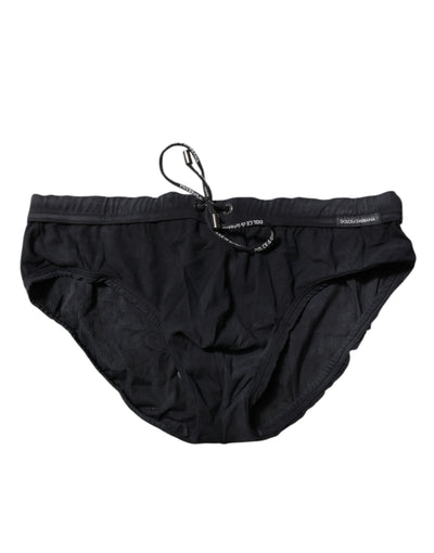Maillot de bain slip de plage noir à cordon de serrage Dolce &amp; Gabbana pour homme