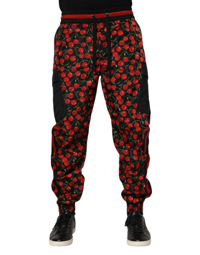 Dolce &amp; Gabbana Zwart Rood Kersenprint Heren Joggingbroek Broek