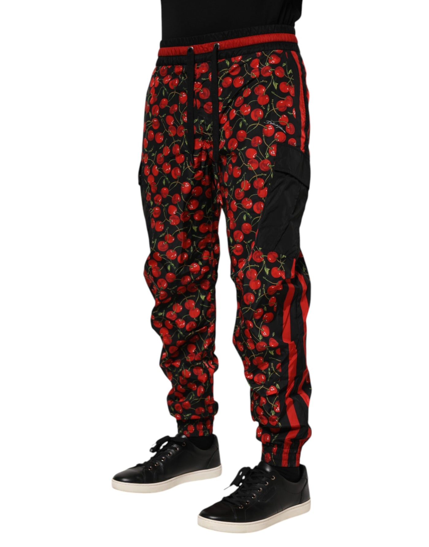 Dolce &amp; Gabbana Zwart Rood Kersenprint Heren Joggingbroek Broek