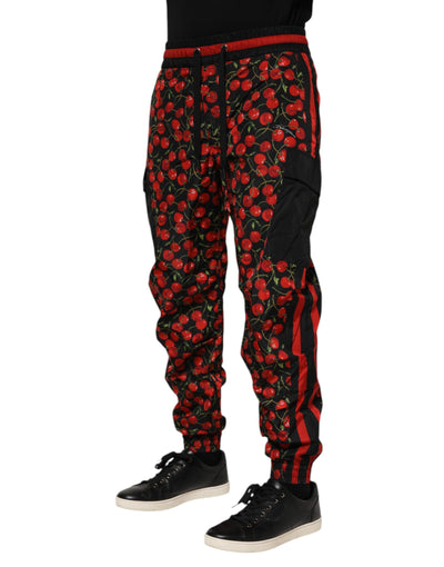Dolce &amp; Gabbana Zwart Rood Kersenprint Heren Joggingbroek Broek