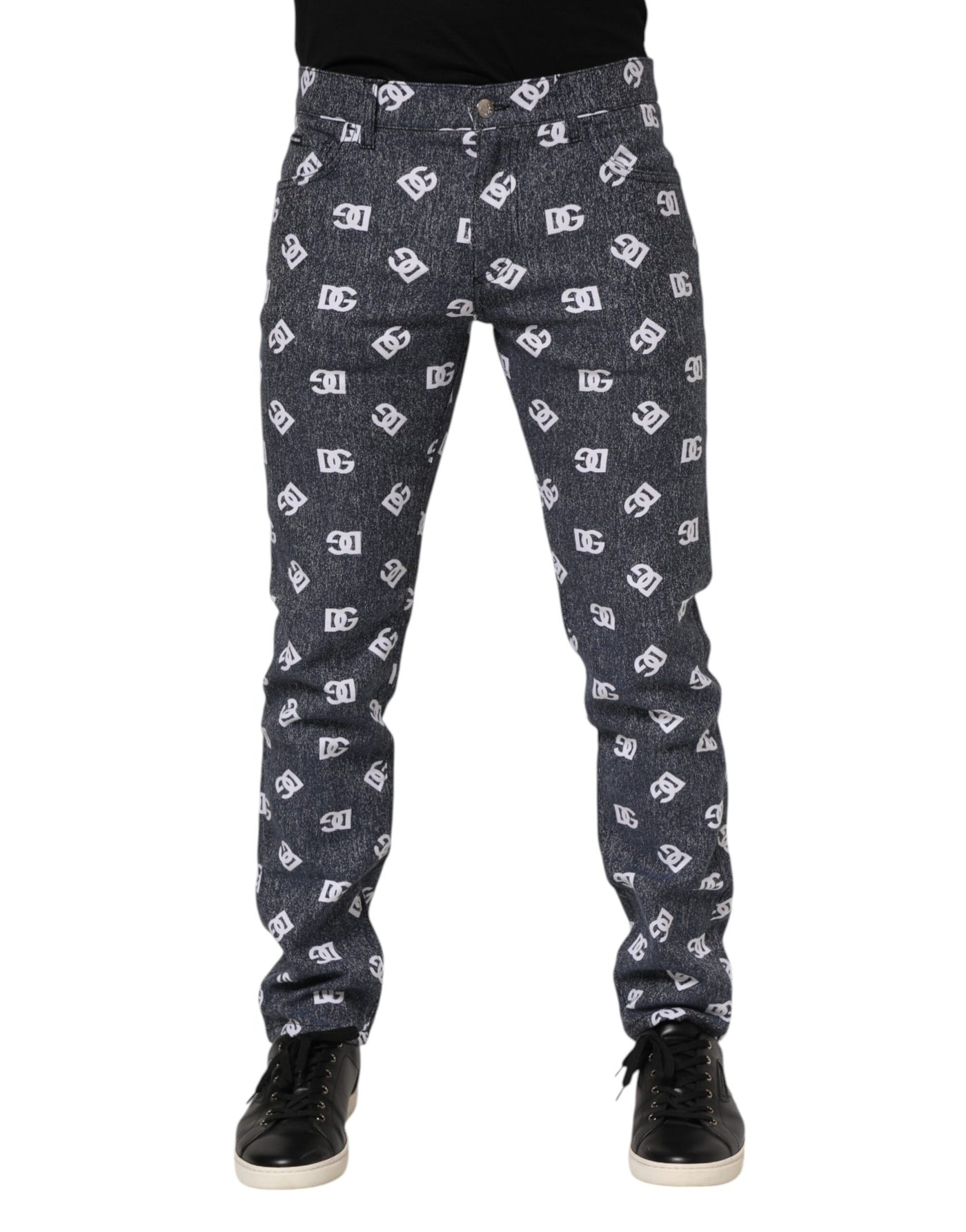 Dolce &amp; Gabbana donkergrijze logo katoenen skinny slim denim jeans