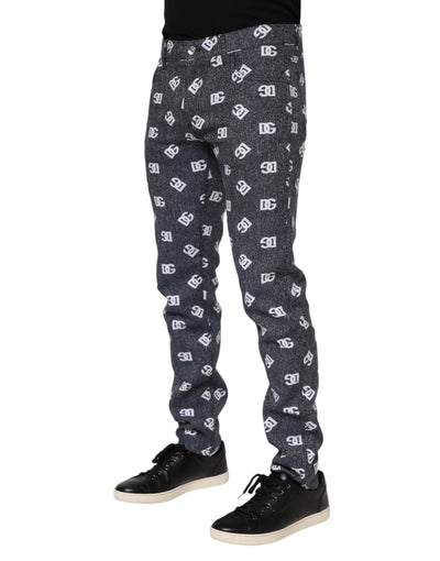Dolce &amp; Gabbana donkergrijze logo katoenen skinny slim denim jeans