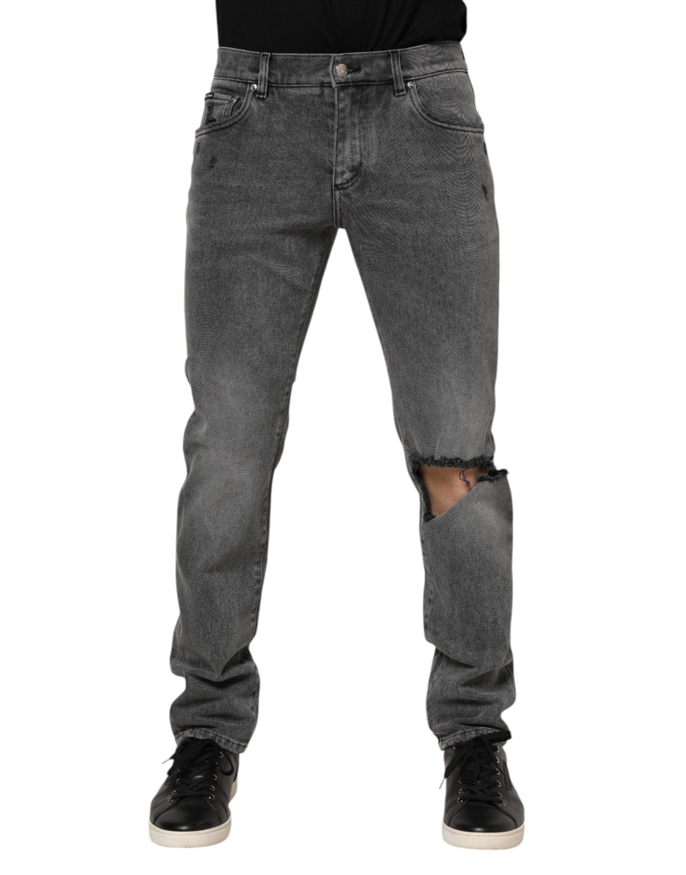 Dolce &amp; Gabbana grijze katoenen denim jeans met logoplaquette