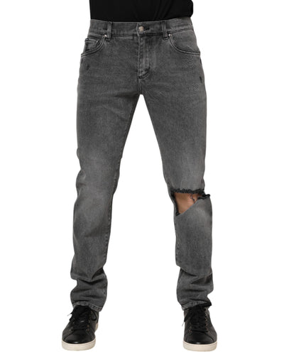Dolce &amp; Gabbana grijze katoenen denim jeans met logoplaquette
