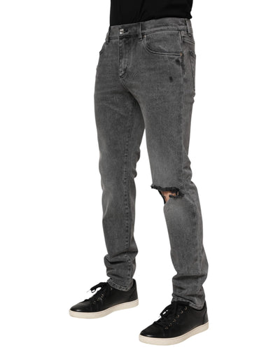 Dolce &amp; Gabbana grijze katoenen denim jeans met logoplaquette