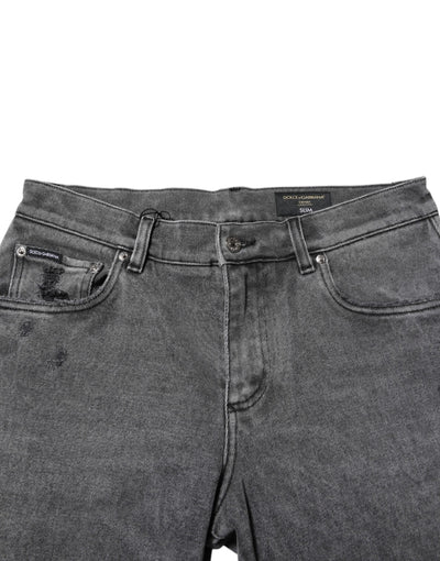 Dolce &amp; Gabbana grijze katoenen denim jeans met logoplaquette