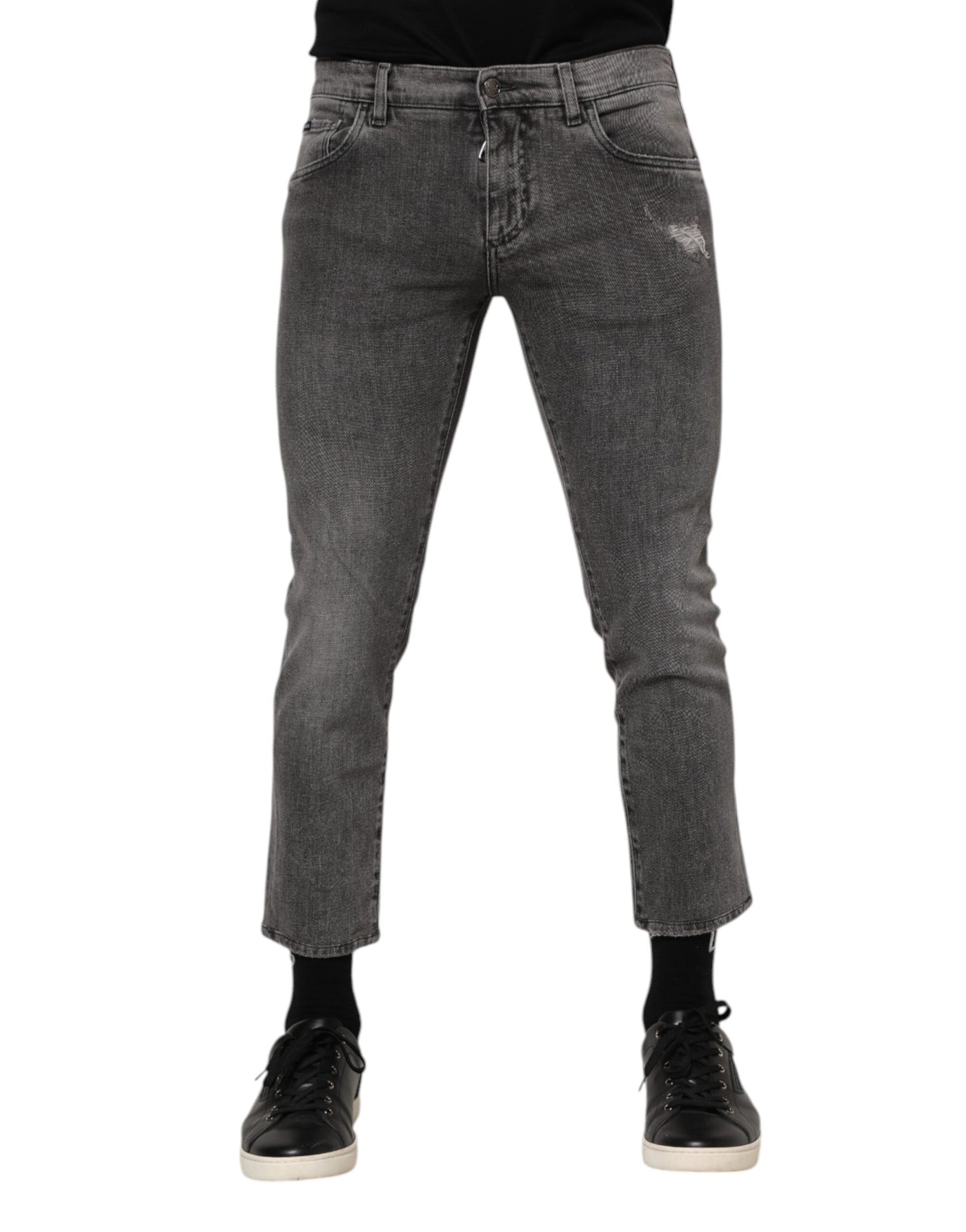 Dolce &amp; Gabbana Grijze Katoenen Logo Plaque Heren Denim Jeans