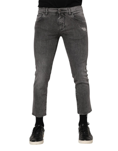 Dolce &amp; Gabbana Grijze Katoenen Logo Plaque Heren Denim Jeans