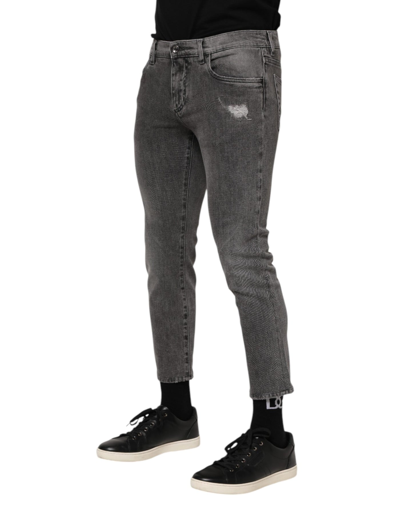 Dolce &amp; Gabbana Grijze Katoenen Logo Plaque Heren Denim Jeans