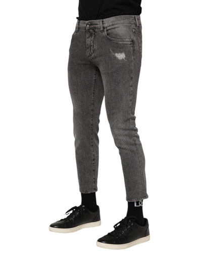 Dolce &amp; Gabbana Grijze Katoenen Logo Plaque Heren Denim Jeans