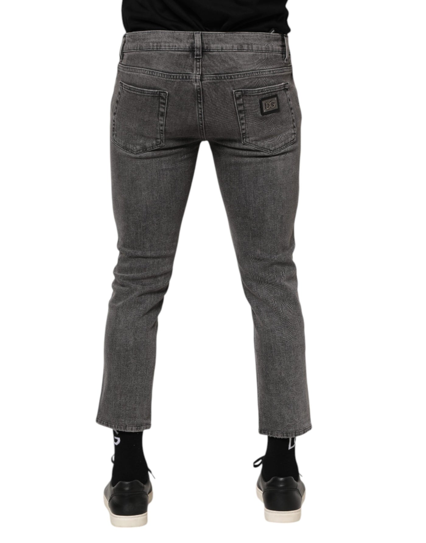 Dolce &amp; Gabbana Grijze Katoenen Logo Plaque Heren Denim Jeans