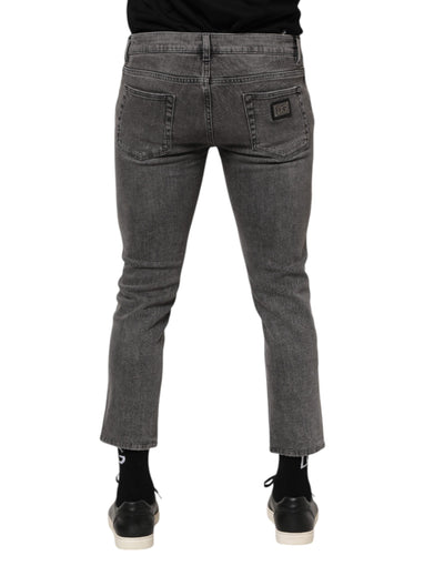 Dolce &amp; Gabbana Grijze Katoenen Logo Plaque Heren Denim Jeans