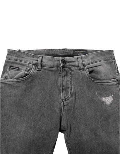 Dolce &amp; Gabbana Grijze Katoenen Logo Plaque Heren Denim Jeans