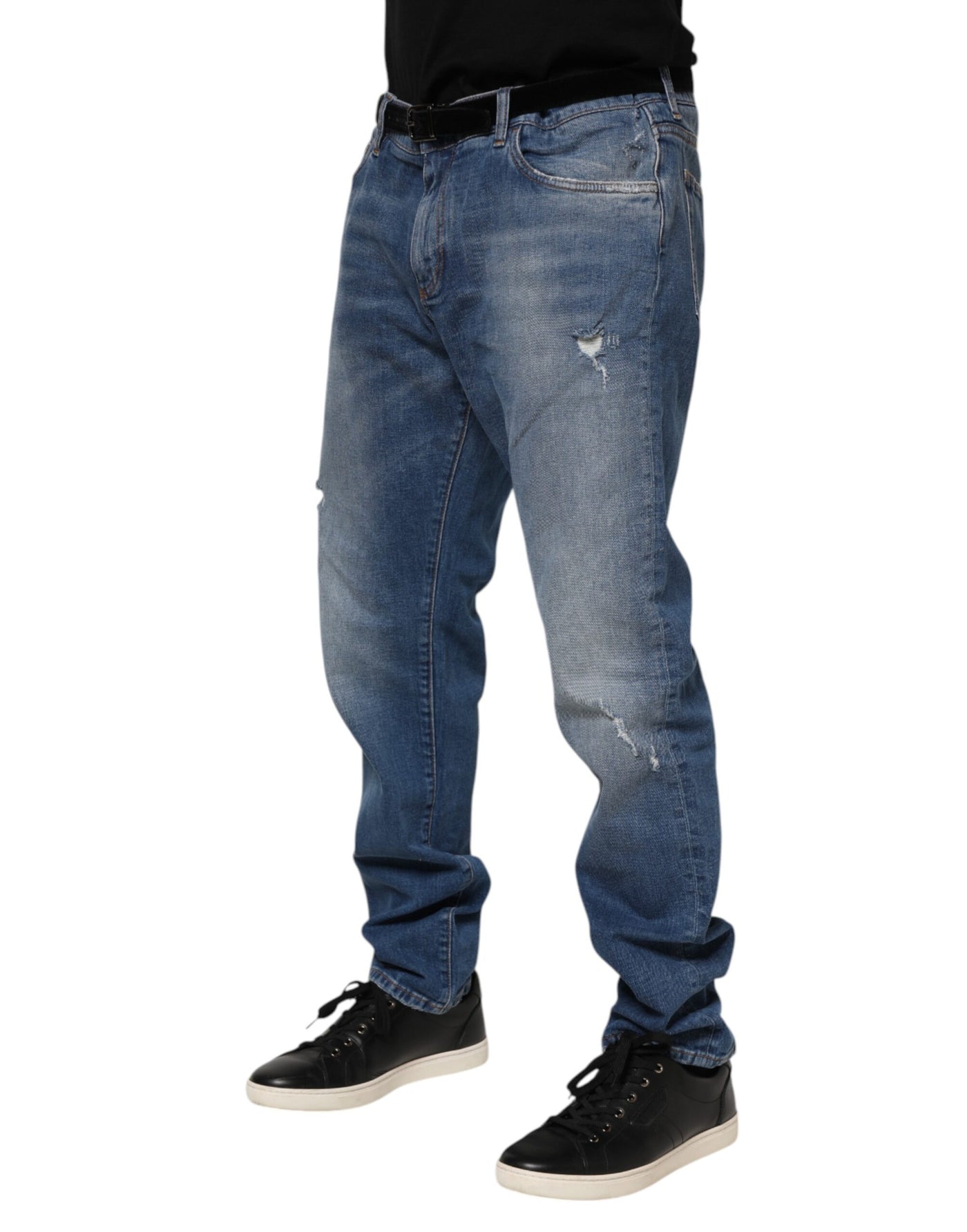 Dolce &amp; Gabbana Blue Washed Cotton Logo Plaque Denim Jeans