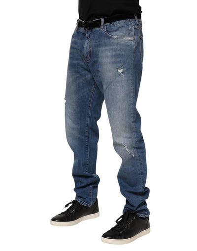 Dolce &amp; Gabbana Blue Washed Cotton Logo Plaque Denim Jeans