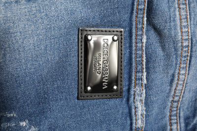 Dolce &amp; Gabbana Blue Washed Cotton Logo Plaque Denim Jeans