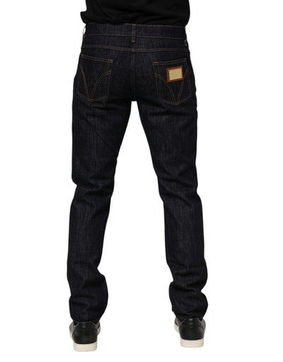 Dolce &amp; Gabbana donkerblauwe katoenen logoplaquette heren denim jeans