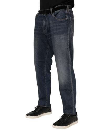 Dolce &amp; Gabbana Blue Cotton Logo Plaque Slim Denim Jeans