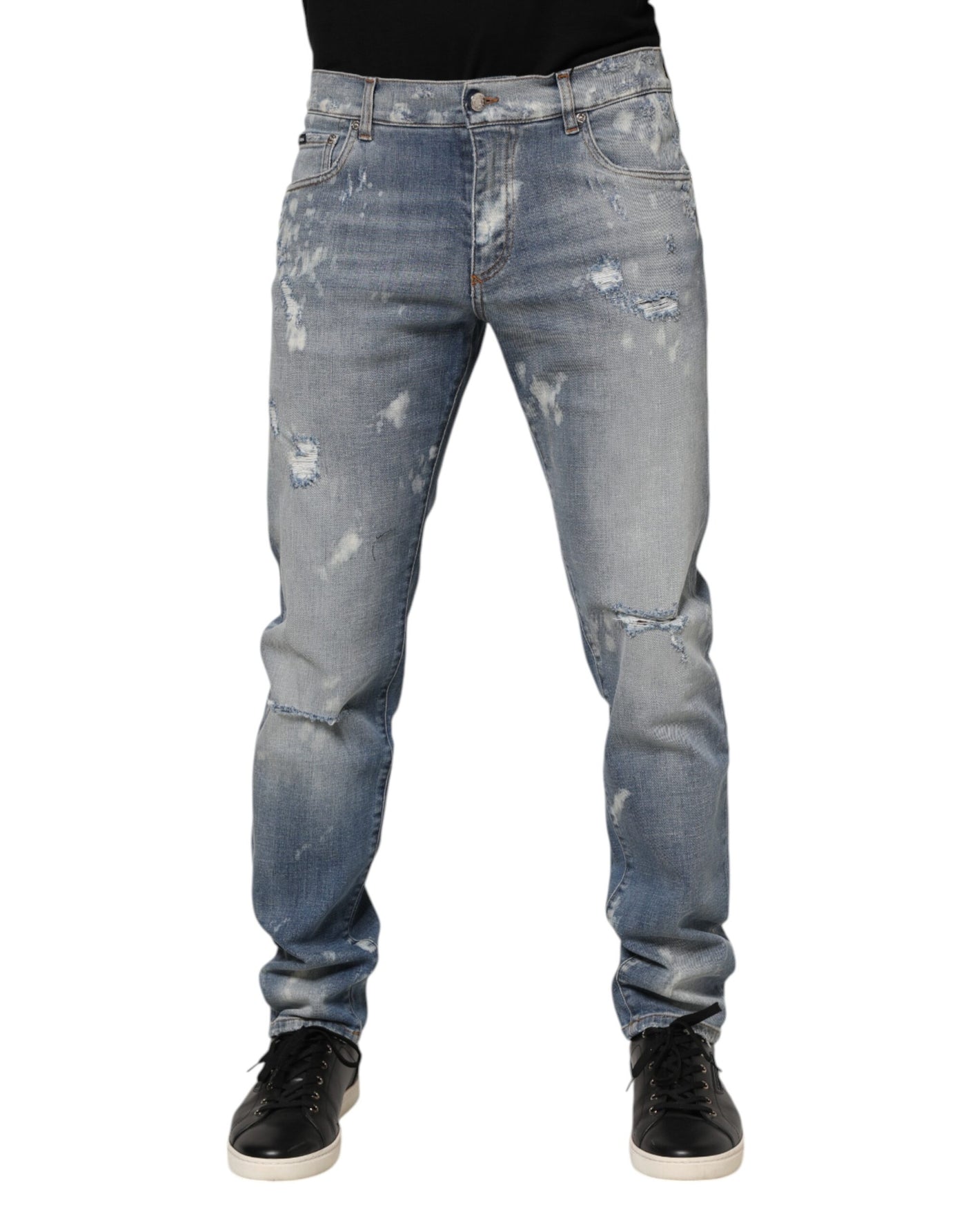 Dolce &amp; Gabbana Blauwe Katoenen Gescheurde Slim Fit Heren Denim Jeans