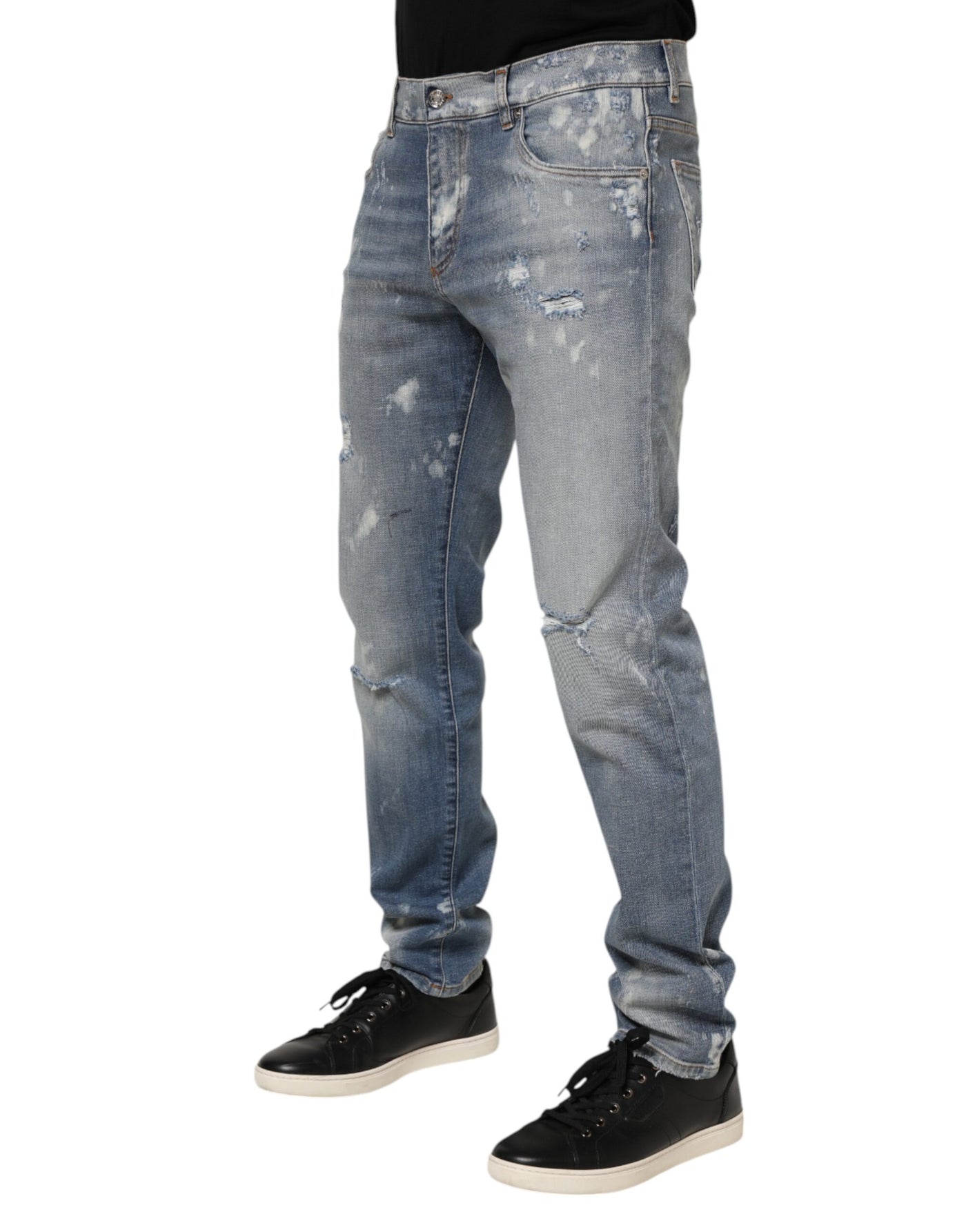 Dolce &amp; Gabbana Blauwe Katoenen Gescheurde Slim Fit Heren Denim Jeans