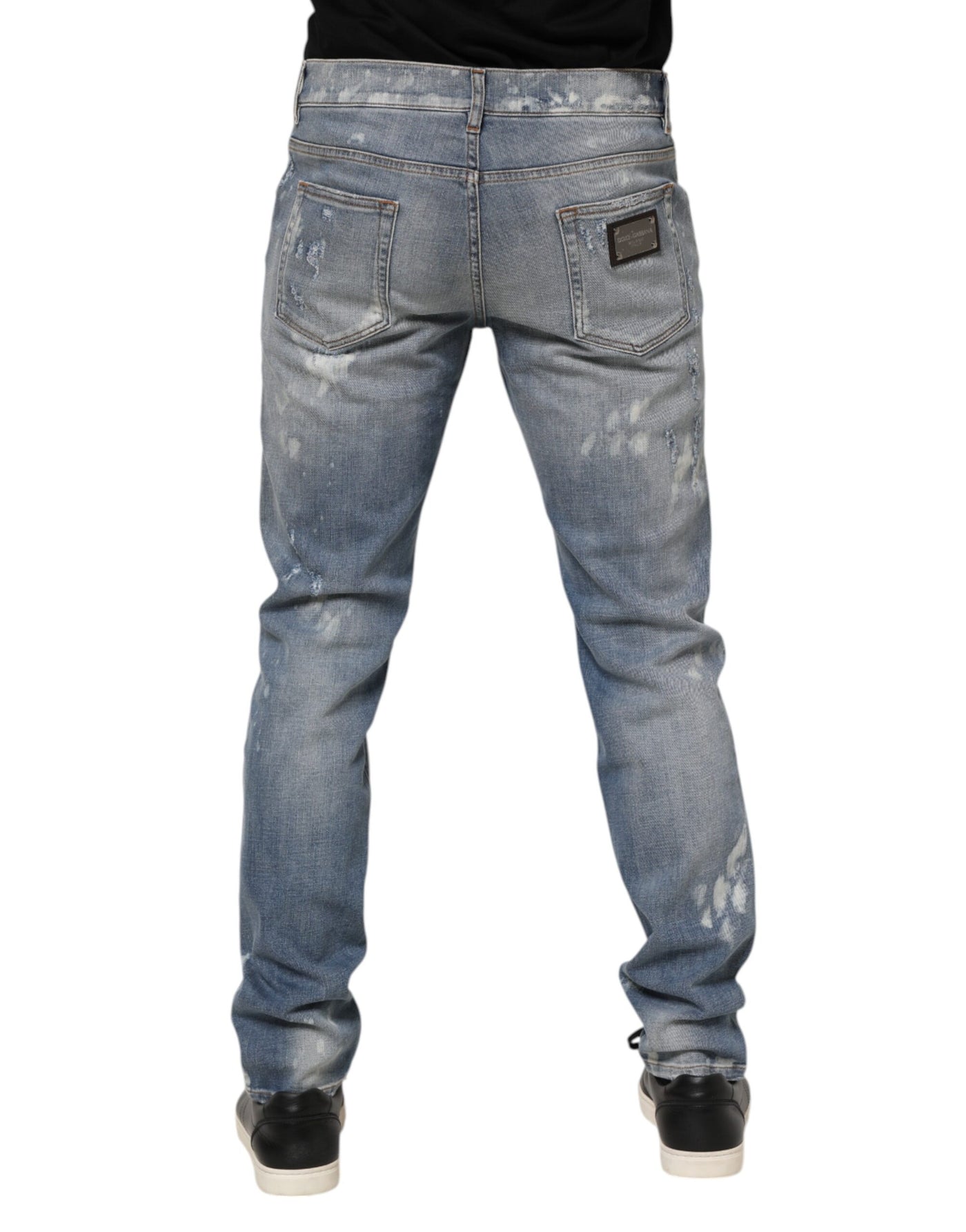 Dolce &amp; Gabbana Blauwe Katoenen Gescheurde Slim Fit Heren Denim Jeans