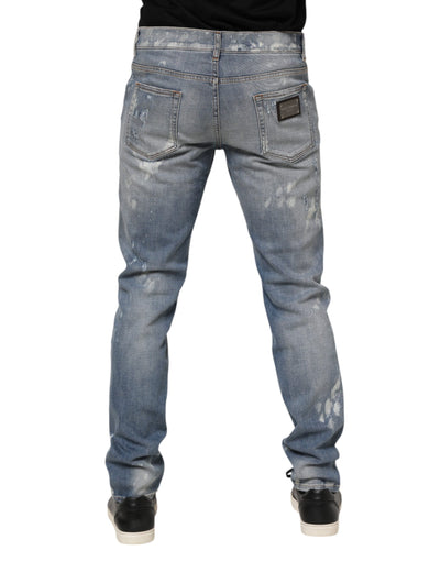 Dolce &amp; Gabbana Blauwe Katoenen Gescheurde Slim Fit Heren Denim Jeans
