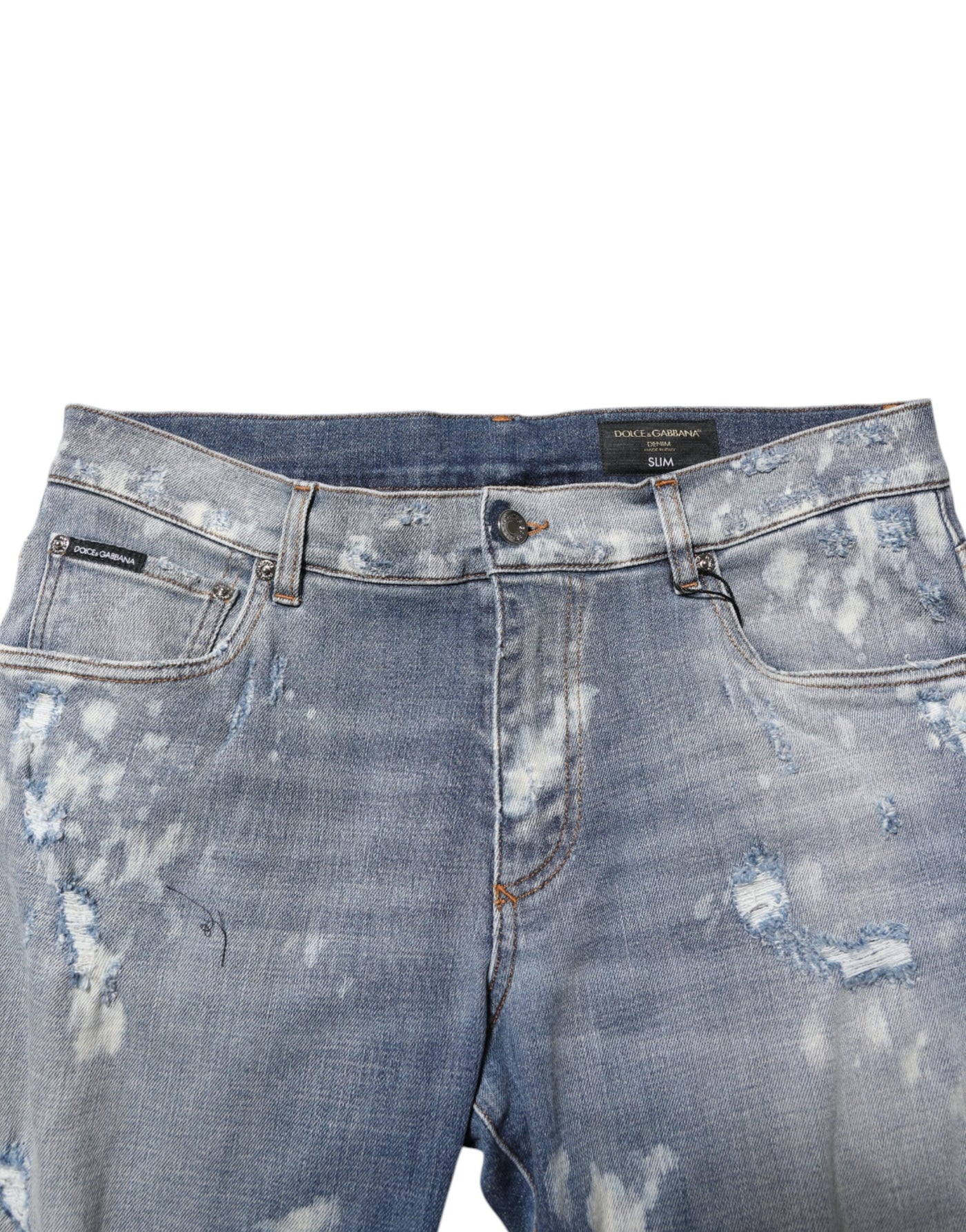 Dolce &amp; Gabbana Blauwe Katoenen Gescheurde Slim Fit Heren Denim Jeans