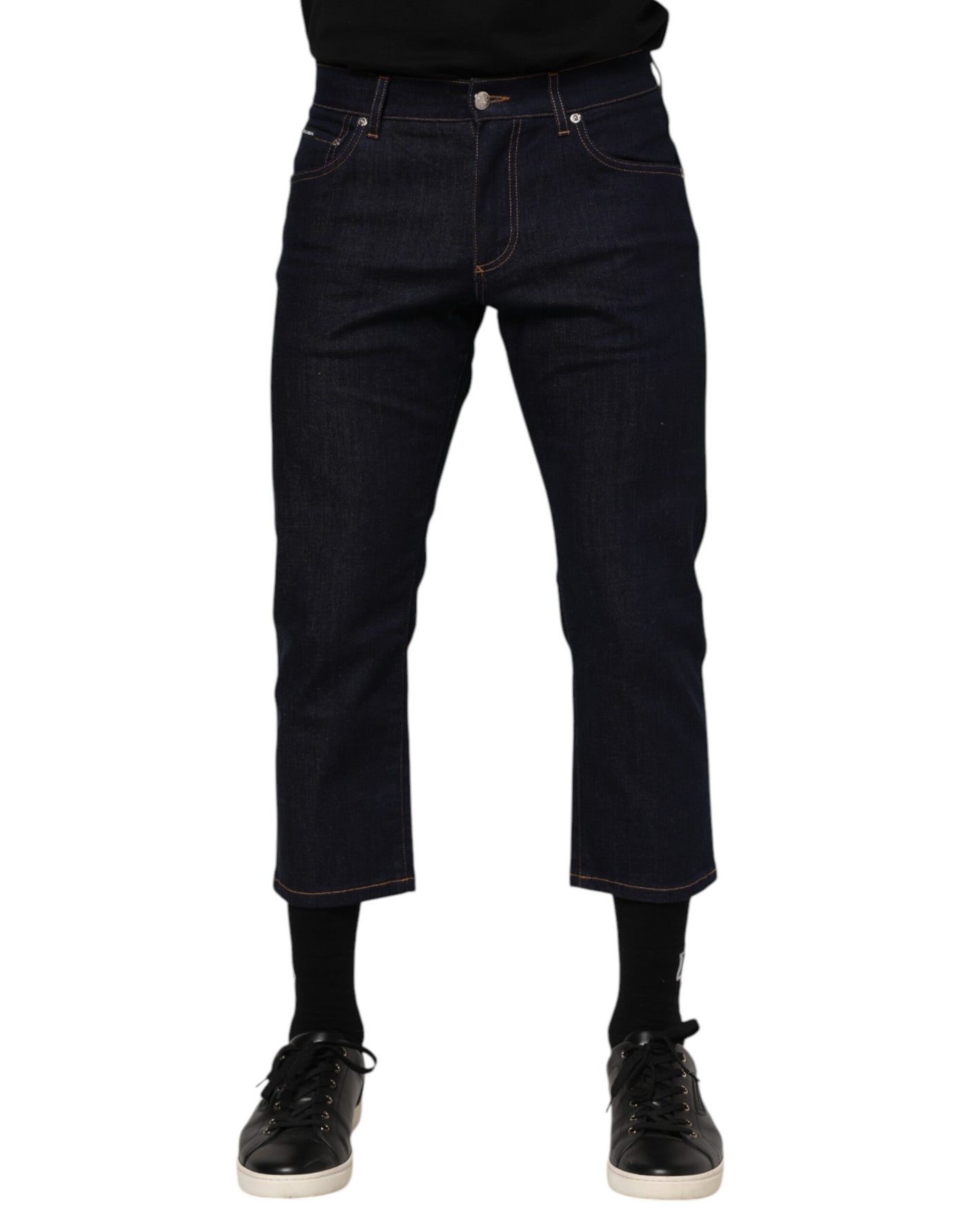 Dolce &amp; Gabbana donkerblauwe katoenen logo slim fit heren denim jeans